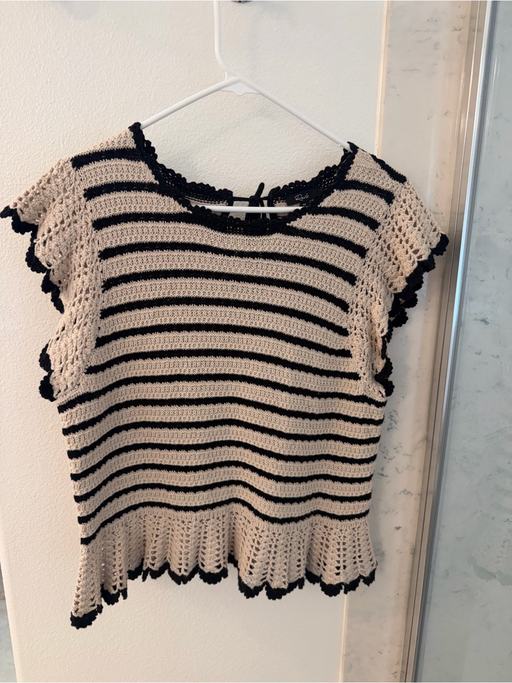 Rails Crochet Striped Crop Top in Cream and Black